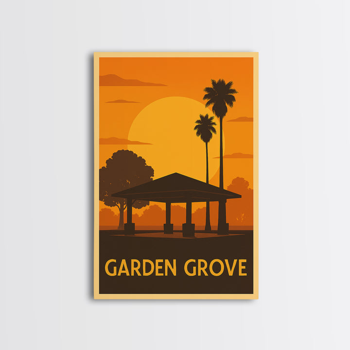 Garden Grove Travel Poster, Framed Canvas Print, Golden Travel Poster Art, Garden Grove Poster Print, Vintage Travel Art, Travel Wall Art