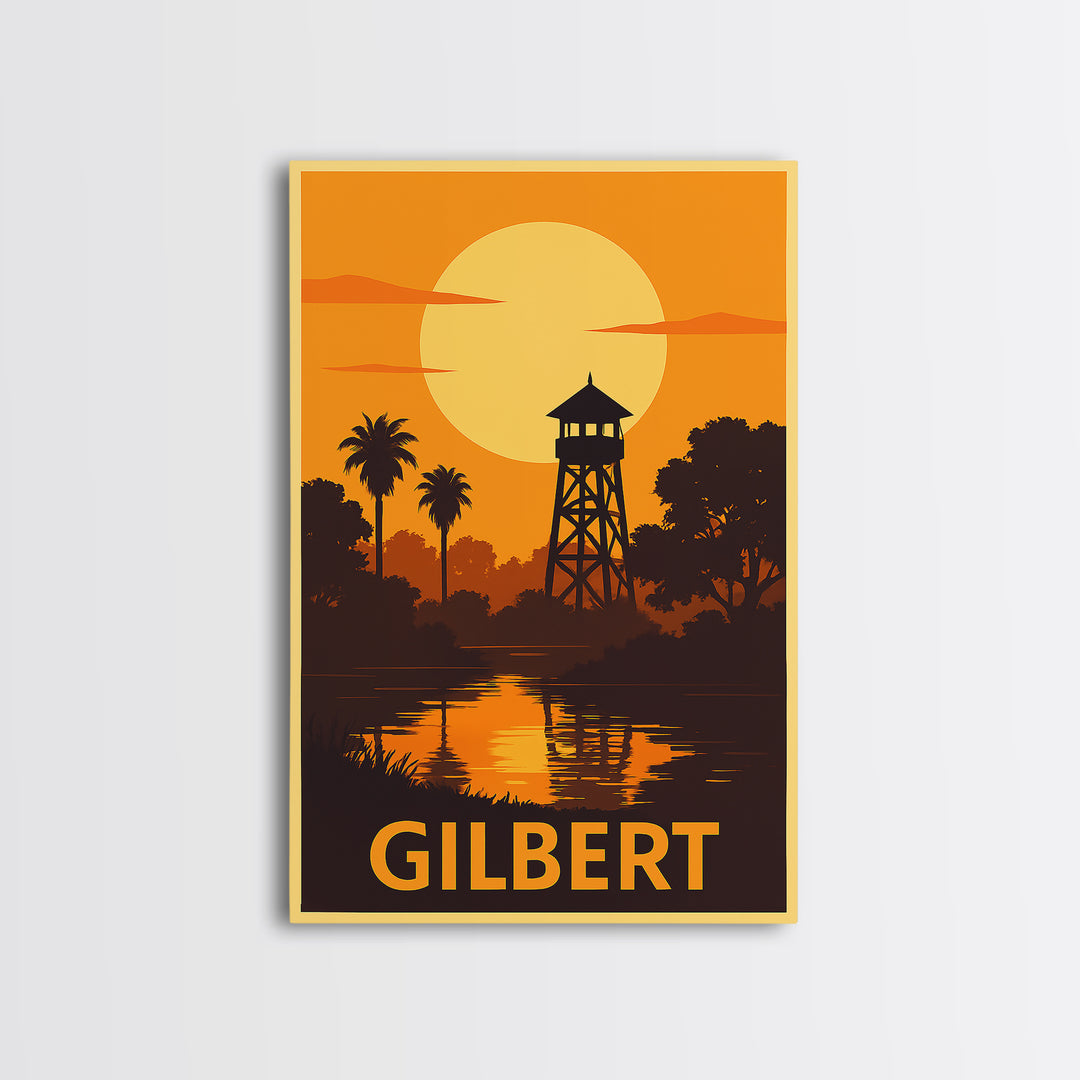 Gilbert Travel Poster, Framed Canvas Print, Golden Travel Poster Art, Gilbert Travel Art, Travel Wall Decor, Travel Wall Art, Design 2