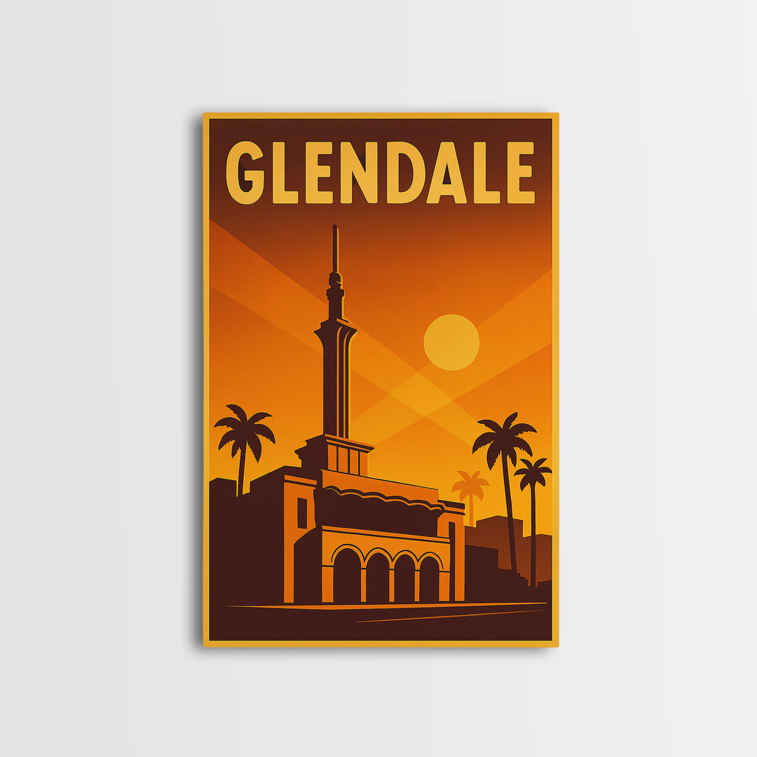 Glendale Arizona Travel Poster, Framed Canvas Print, Gold Art Deco Poster Art, Glendale Art Print, Home Office Decor, Living Room Wall Art
