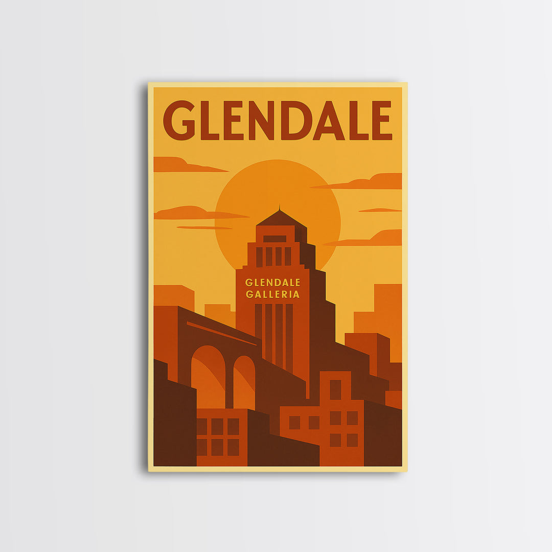 Glendale Travel Poster, Canvas Print, Warm Sunset Silhouette Art, Glendale City Art, Living Room Wall Art, Fine Art Print, Landscape Art