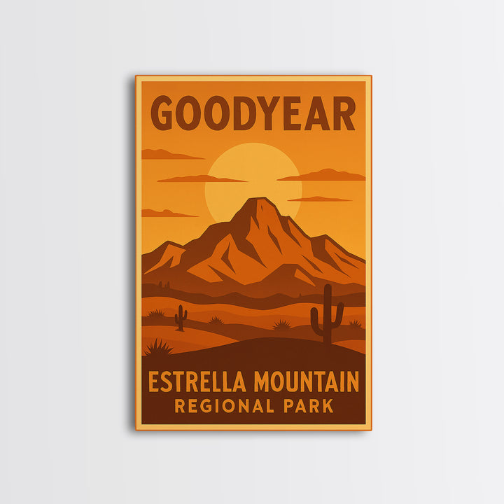 Goodyear Arizona Travel Poster, Canvas Print, Warm Sunset Silhouette Art, Goodyear Poster Print, Vintage City Poster, Retro Travel Print