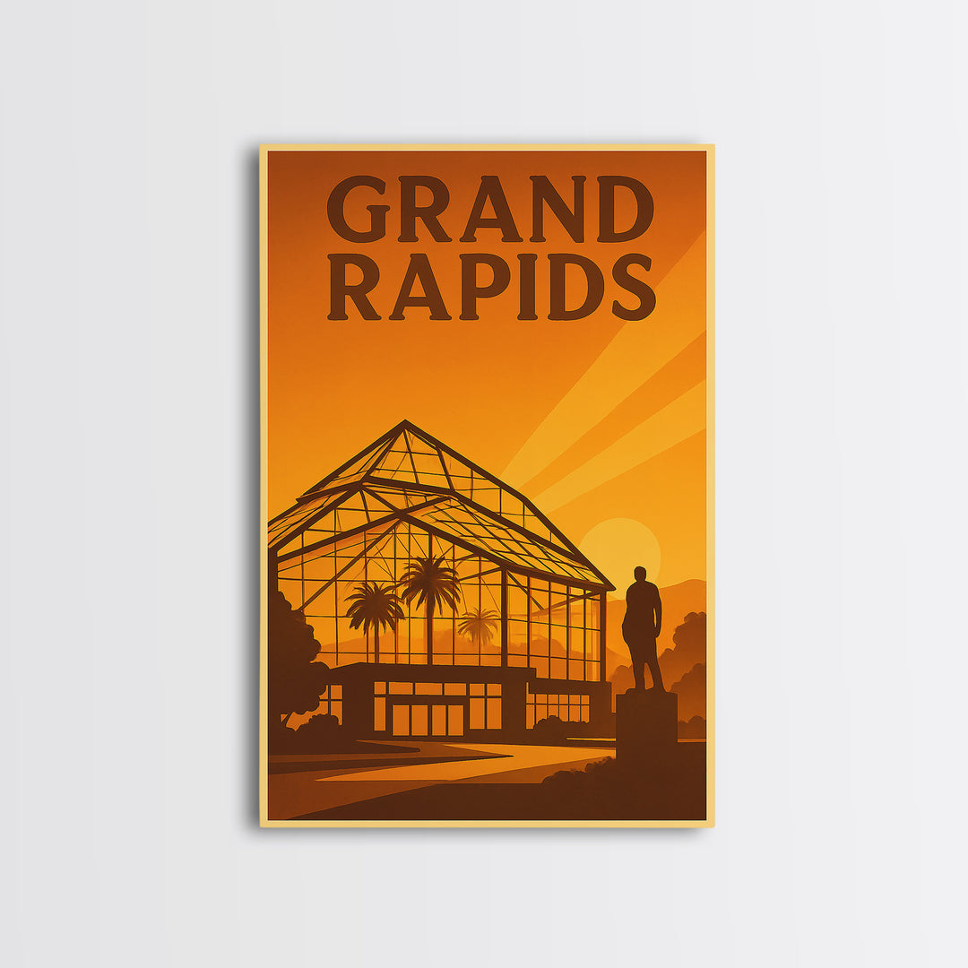 Grand Rapids Michigan Travel Poster, Canvas Print, Golden Travel Poster Art, Grand Rapids Art Print, Home Office Decor, City Travel Prints