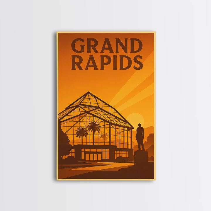 Grand Rapids Michigan Travel Poster, Canvas Print, Golden Travel Poster Art, Grand Rapids Art Print, Home Office Decor, City Travel Prints