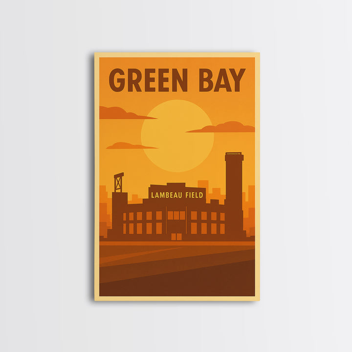 Green Bay Wisconsin Travel Poster, Framed Canvas Print, Vintage Deco Wall Art, Green Bay Wall Art, Gift For Travelers, City Illustration
