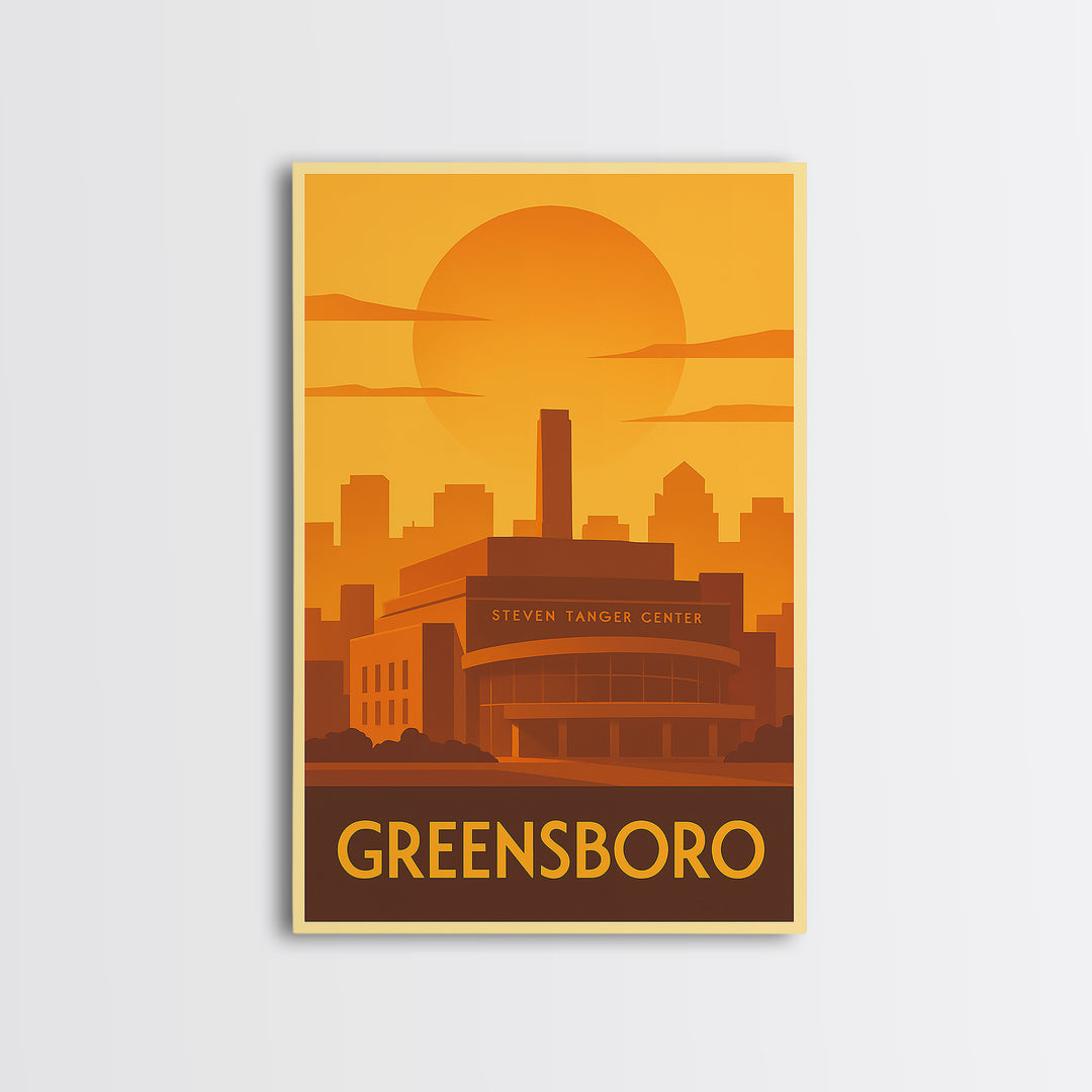 Greensboro Travel Poster, Framed Canvas Print, Gold Art Deco Poster Art, Greensboro Wall Art, City Art Print, Wanderlust Decor