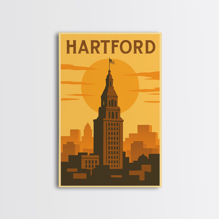 Hartford Connecticut Travel Poster, Canvas Print, Vintage Deco Wall Art, Hartford Travel Art, Poster Art, Skyline Art, Travel Poster Set