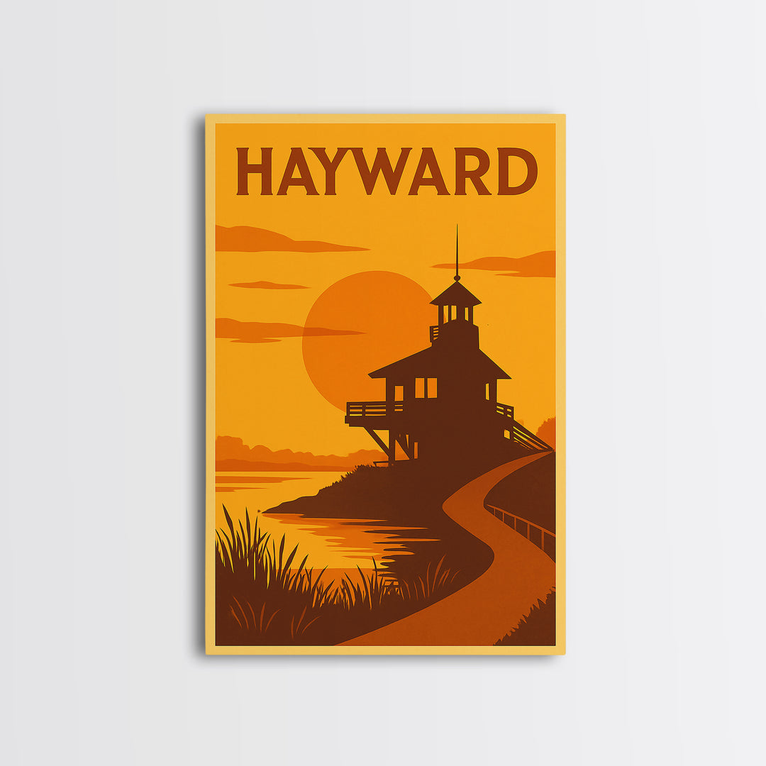 Hayward California Travel Poster, Canvas Print, Golden Poster Art, Hayward Art Print, Gift For Travelers, Watercolor Urban Skyline