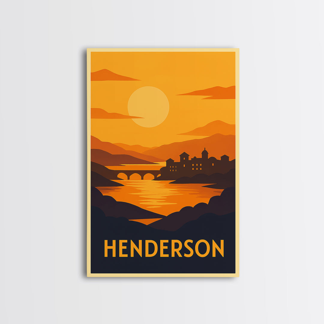 Henderson Travel Poster, Framed Canvas Print, Golden Travel Poster Art, Henderson City Art, Gift For Travelers, City Art Print