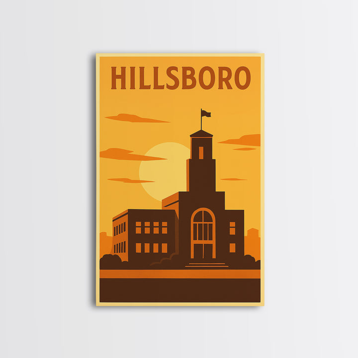 Hillsboro Oregon Travel Poster, Canvas Print, Deco Wall Art, Hillsboro Art Print, Travel Poster Set, Art Print, Watercolor Skyline Art