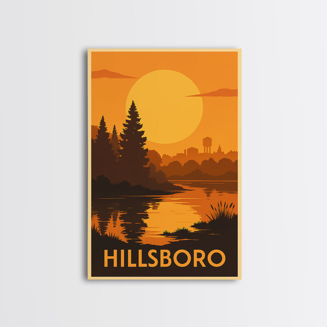 Hillsboro Travel Poster, Canvas Print, Gold Art Deco Poster Art, Hillsboro Art Print, Retro Travel Print, Travel Wall Art, Fine Art Print