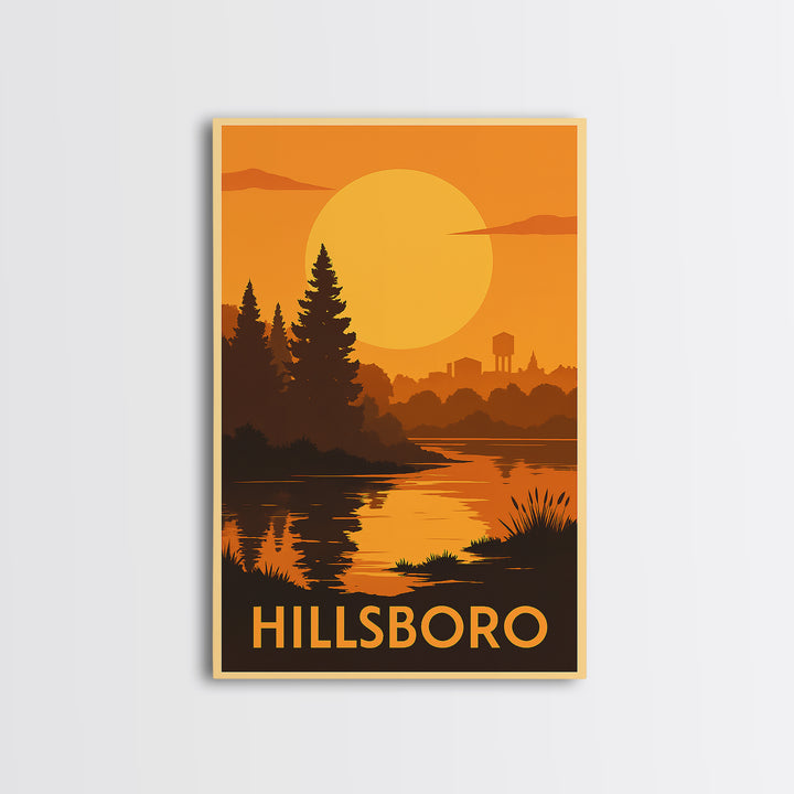 Hillsboro Travel Poster, Canvas Print, Gold Art Deco Poster Art, Hillsboro Art Print, Retro Travel Print, Travel Wall Art, Fine Art Print