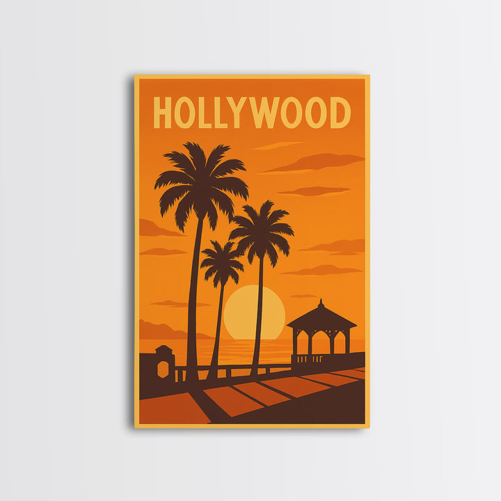 Hollywood Florida Travel Poster, Canvas Print, Gold Art Deco Poster Art, Hollywood Poster Print, Retro Travel Print, Vintage Travel Print