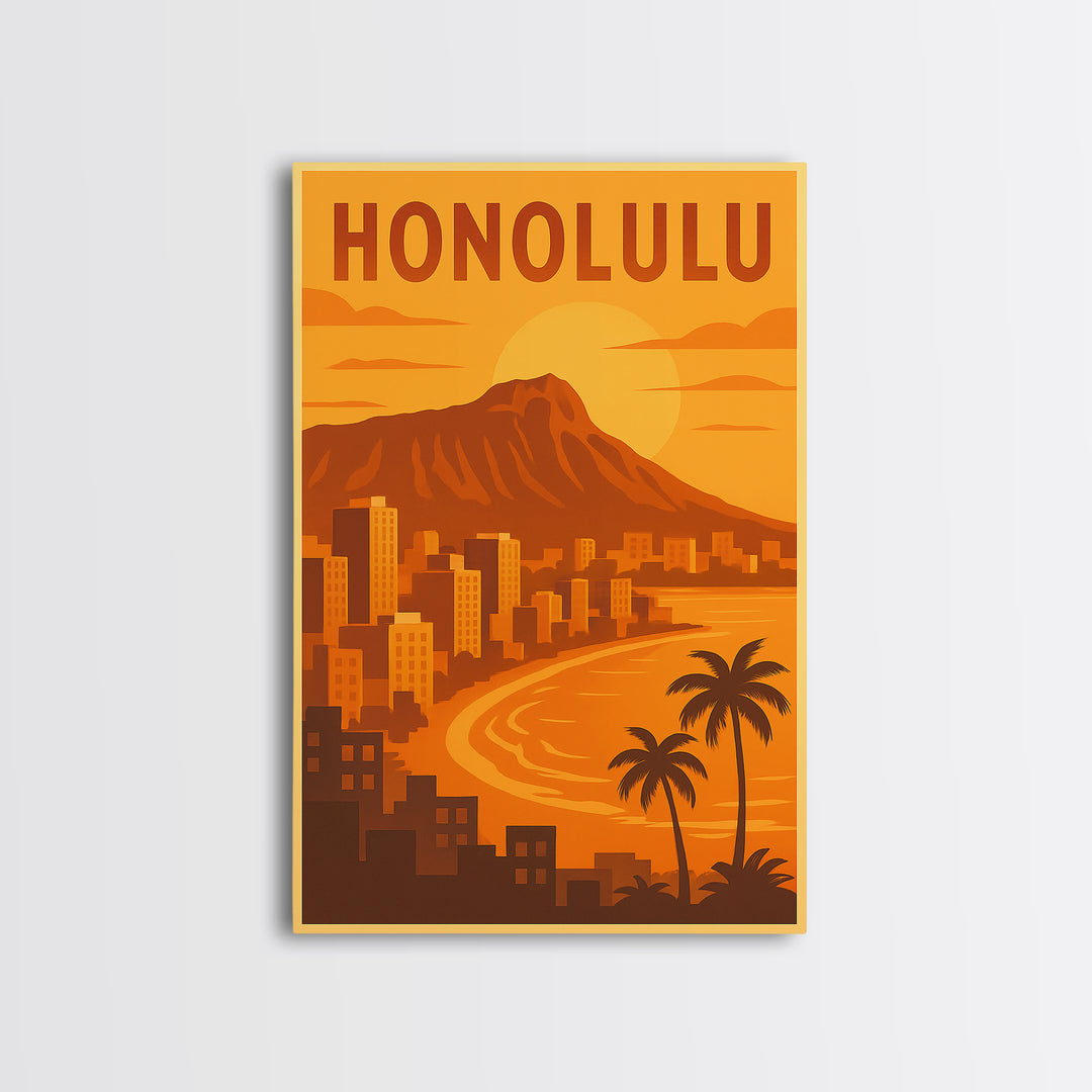 Honolulu Hawaii Travel Poster, Canvas Print, Gold Art Deco Poster Art, Honolulu Travel Art, Travel Poster Set, Travel Print, Art Print