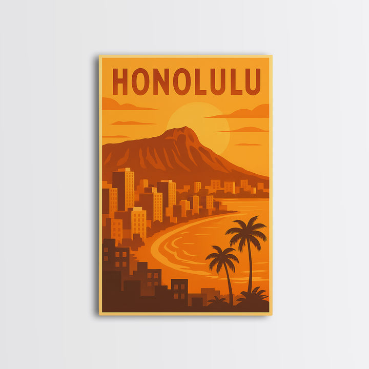 Honolulu Hawaii Travel Poster, Canvas Print, Gold Art Deco Poster Art, Honolulu Travel Art, Travel Poster Set, Travel Print, Art Print