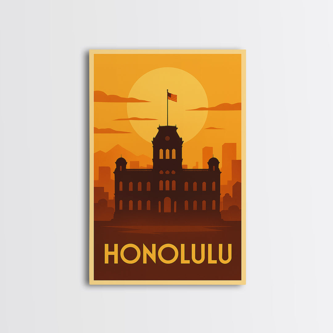 Honolulu Travel Poster, Canvas Print, Golden Travel Poster Art, Honolulu Wall Art, Modern Wall Decor, Travel Wall Art, Gift For Travelers