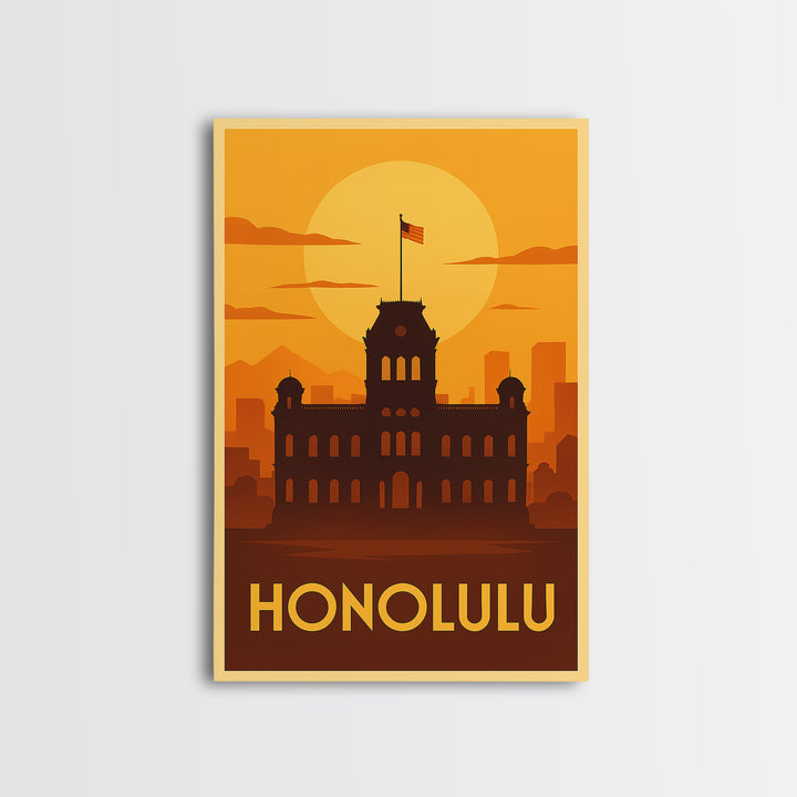 Honolulu Travel Poster, Canvas Print, Golden Travel Poster Art, Honolulu Wall Art, Modern Wall Decor, Travel Wall Art, Gift For Travelers
