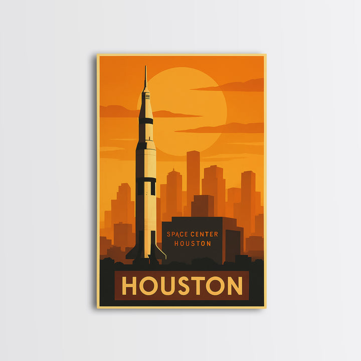 Houston Travel Poster, Framed Canvas Print, Vintage Deco Wall Art, Houston Art Print, Fine Art Print, Travel Wall Art, Travel Poster Art