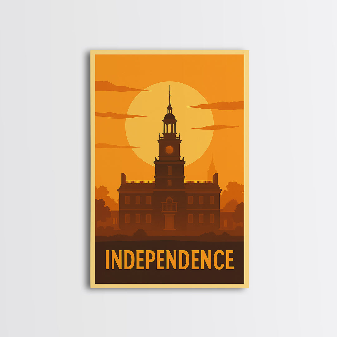 Independence Travel Poster, Canvas Print, Gold Art Deco Poster Art, Independence Travel Art, Eclectic Wall Decor, Watercolor City Skyline