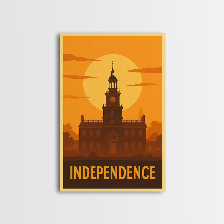 Independence Travel Poster, Canvas Print, Gold Art Deco Poster Art, Independence Travel Art, Eclectic Wall Decor, Watercolor City Skyline