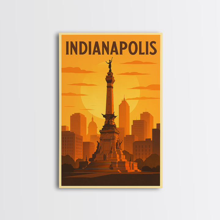 Indianapolis Indiana Travel Poster, Canvas Print, Warm Sunset Silhouette Art, Indianapolis Art Print, Retro Travel Print, Home Office Decor