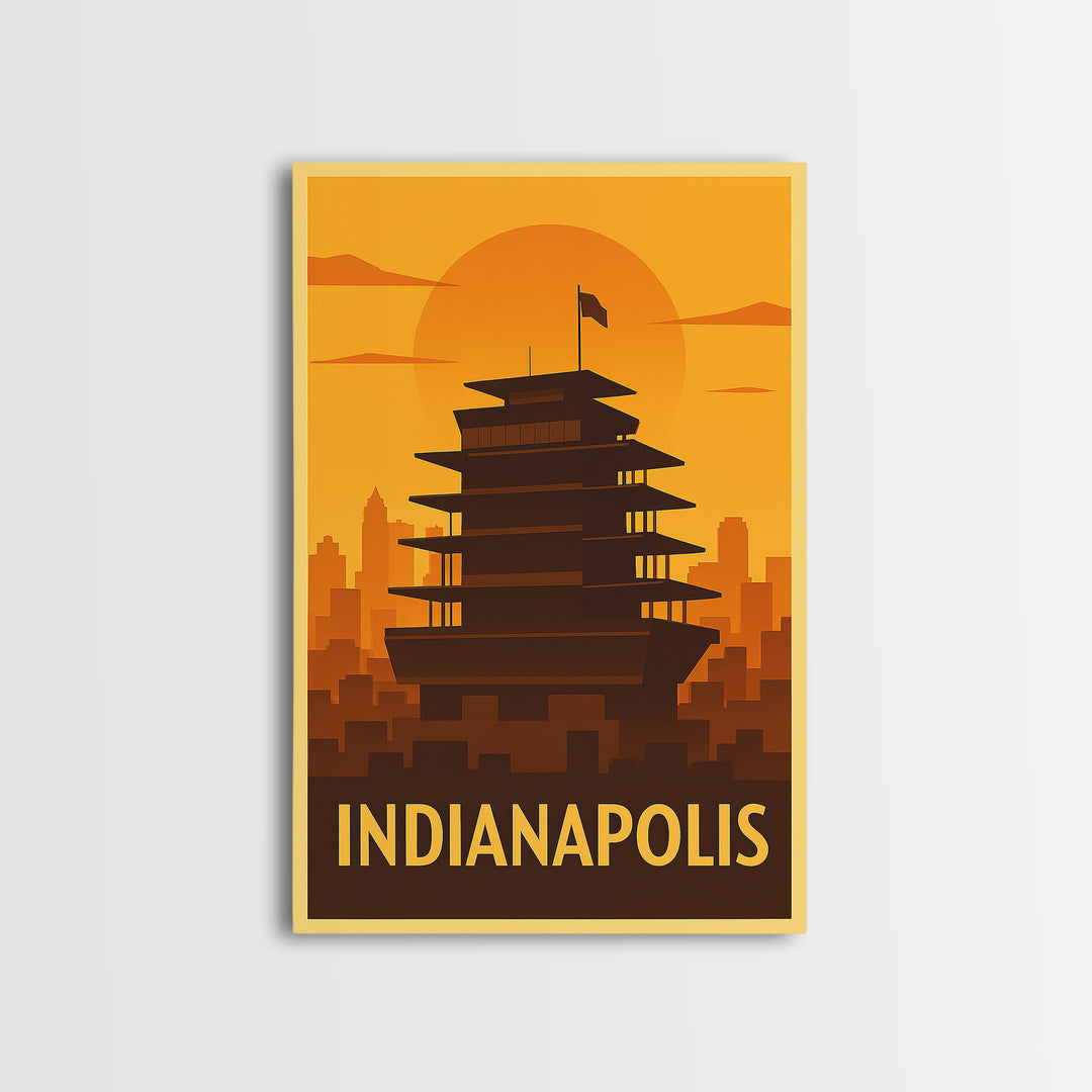 Indianapolis Travel Poster, Canvas Print, Warm Sunset Silhouette Art, Indianapolis City Art, Eclectic Wall Decor, Travel Poster Art