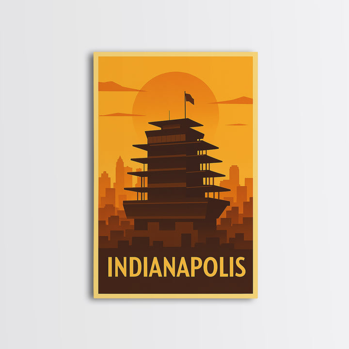 Indianapolis Travel Poster, Canvas Print, Warm Sunset Silhouette Art, Indianapolis City Art, Eclectic Wall Decor, Travel Poster Art