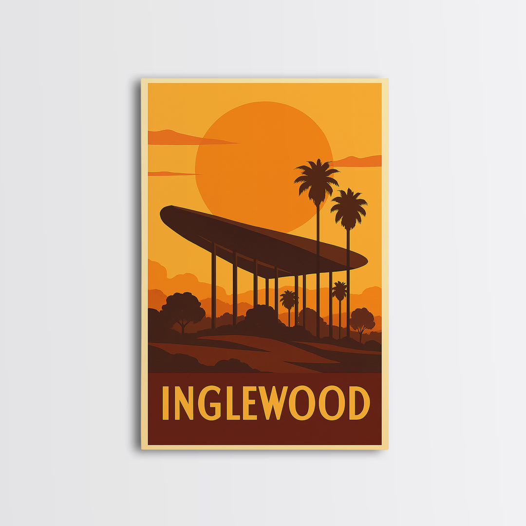 Inglewood Travel Poster, Canvas Print, Warm Sunset Silhouette Art, Inglewood Wall Art, Retro Travel Print, City Travel Prints, Wall Art