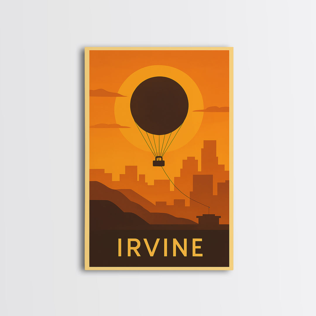 Irvine Travel Poster, Canvas Print, Golden Travel Poster Art, Irvine Poster Print, Watercolor Cityscape, Mid Century Wall Art, Design 2