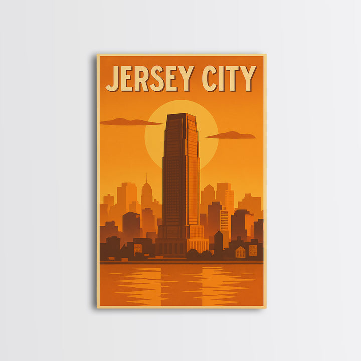 Jersey City New Jersey Travel Poster, Framed Canvas Print, Vintage Deco Wall Art, Jersey City Wall Art, Fine Art Print, Travel Wall Art
