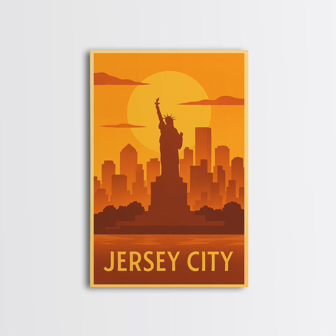 Jersey City Travel Poster, Canvas Print, Gold Art Deco Poster Art, Jersey City Poster Print, Vintage Travel Art, Fine Art Print