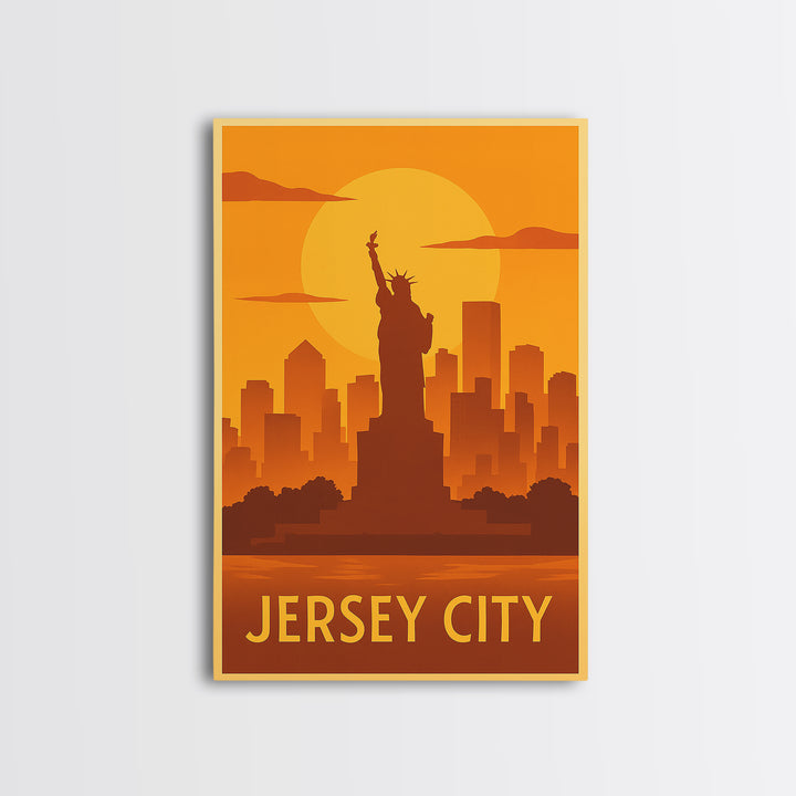 Jersey City Travel Poster, Canvas Print, Gold Art Deco Poster Art, Jersey City Poster Print, Vintage Travel Art, Fine Art Print