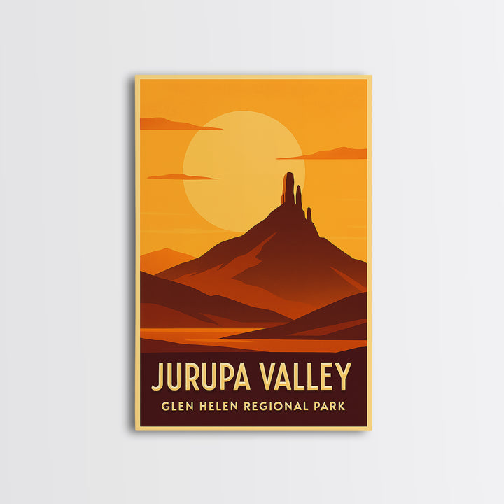 Jurupa Valley Travel Poster, Framed Canvas Print, Warm Sunset Silhouette Art, Jurupa Valley Art Print, Gift For Travelers, Vintage Print