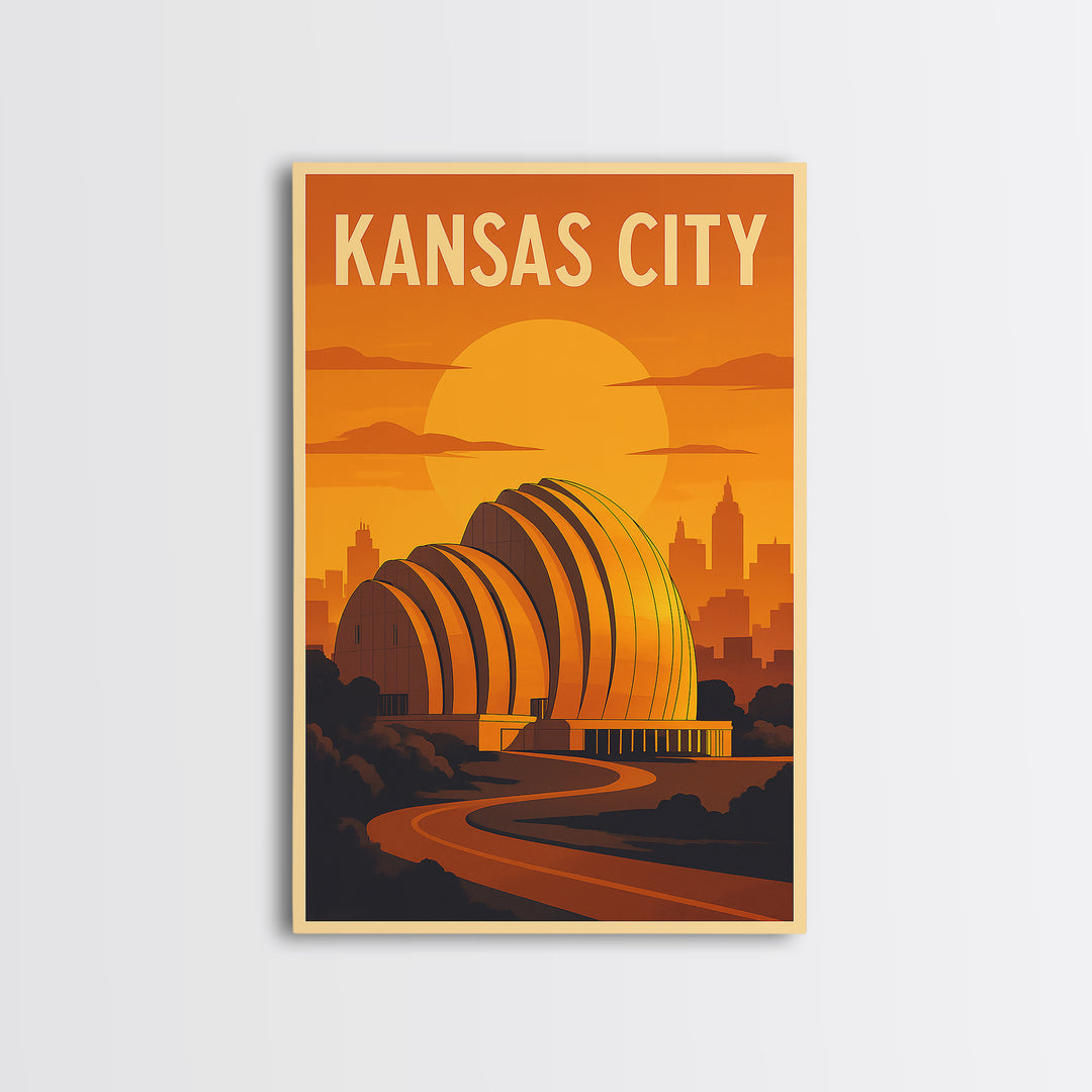 Kansas City Missouri Travel Poster, Canvas Print, Gold Art Deco Poster Art, Kansas City City Art, Gift For Travelers, Watercolor Skyline