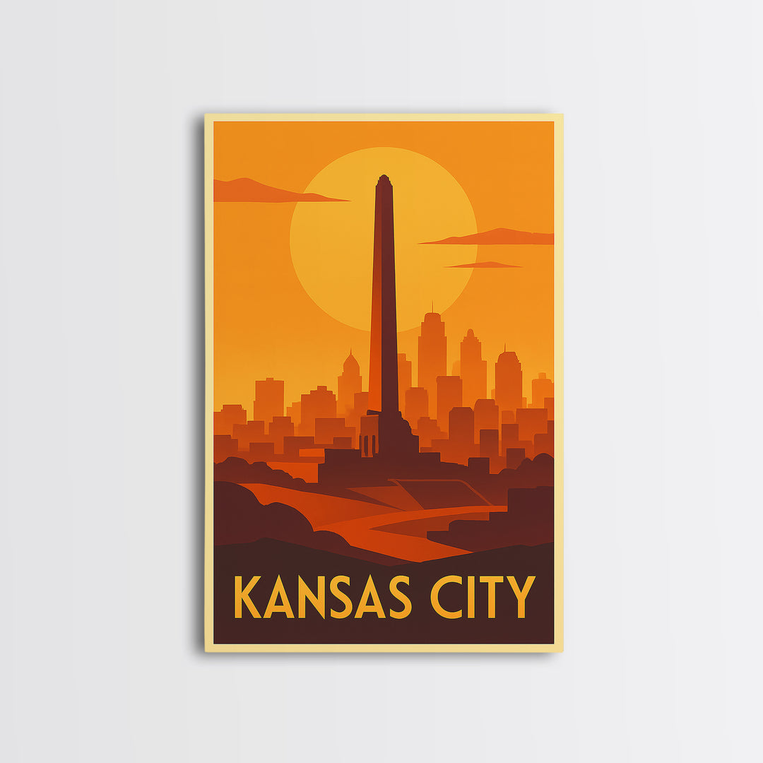 Kansas City Travel Poster, Framed Canvas Print, Gold Art Deco Poster Art, Kansas City Travel Art, Retro Travel Print, Travel Wall Decor