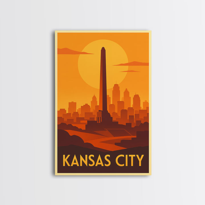 Kansas City Travel Poster, Framed Canvas Print, Gold Art Deco Poster Art, Kansas City Travel Art, Retro Travel Print, Travel Wall Decor