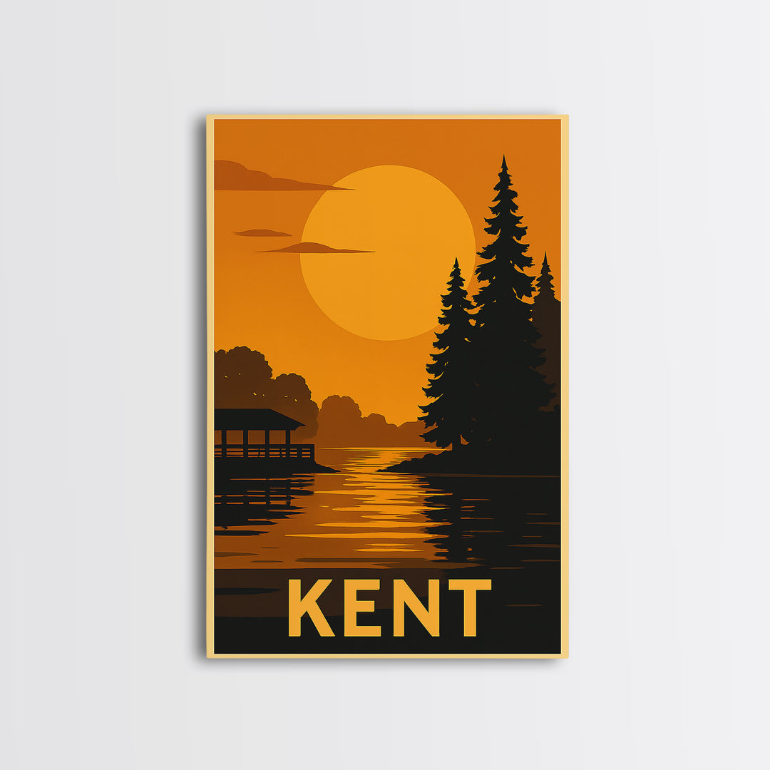 Kent Travel Poster, Canvas Print, Gold Art Deco Poster Art, Kent Wall Art, Fine Art Print, Watercolor Urban Skyline, Eclectic Wall Decor