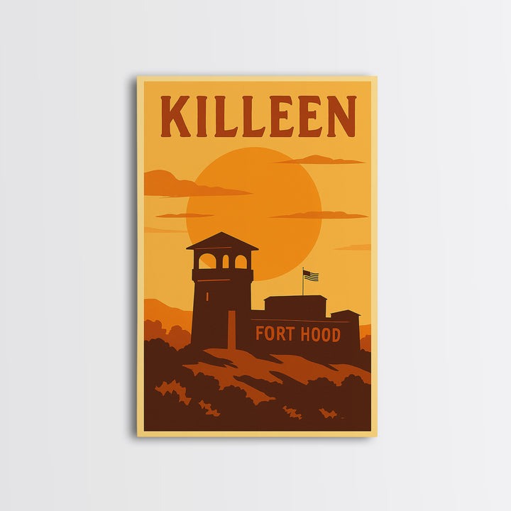 Killeen Texas Travel Poster, Framed Canvas Print, Golden Travel Poster Art, Killeen Art Print, Home Office Decor, Travel Poster Art