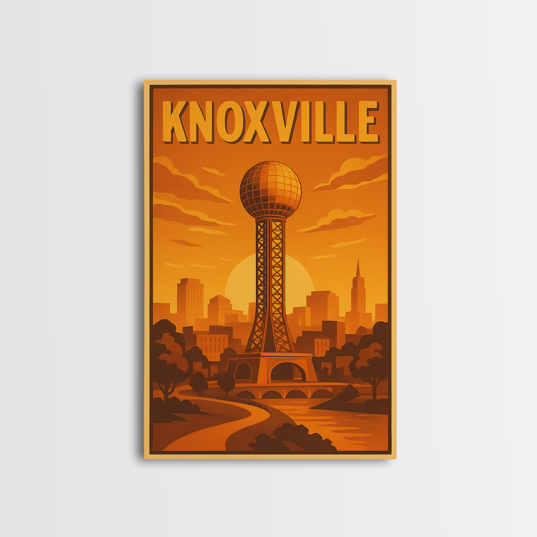 Knoxville Tennessee Travel Poster, Canvas Print, Gold Art Deco Poster Art, Knoxville City Art, City Illustration, Fine Art Print, Wall Decor