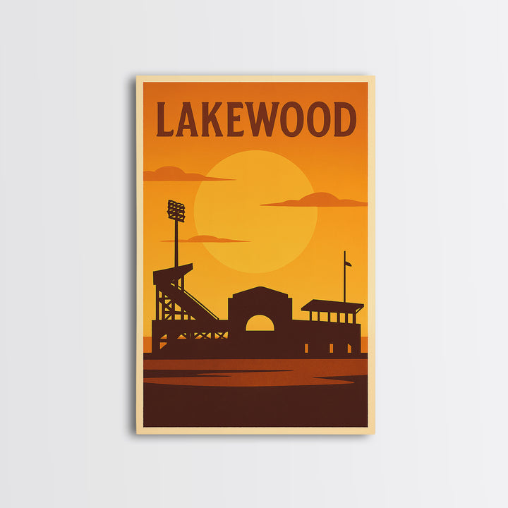 Lakewood Colorado Travel Poster, Framed Canvas Print, Warm Sunset Silhouette Art, Lakewood Travel Art, City Illustration, Retro Travel Print