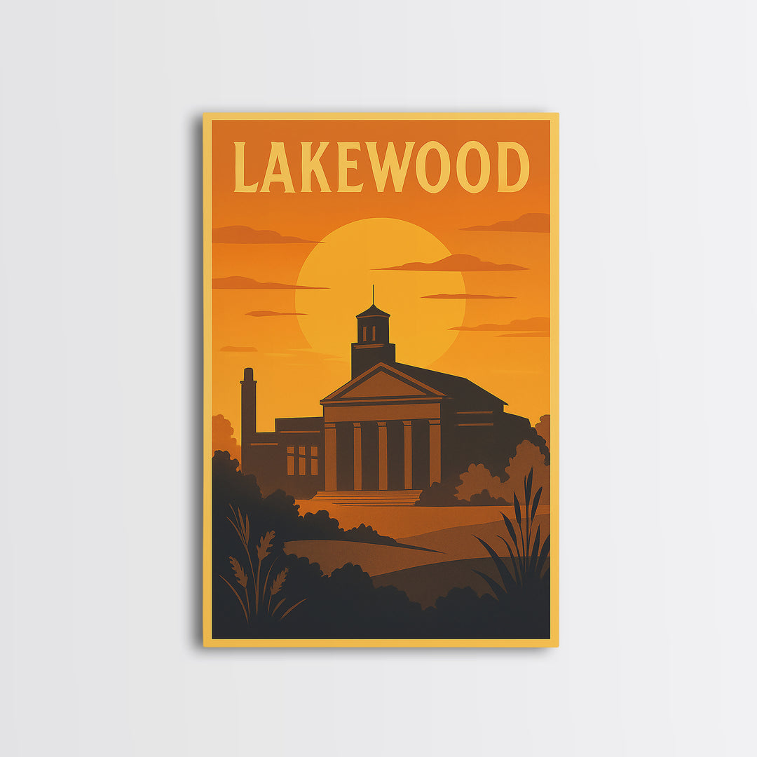 Lakewood Travel Poster, Canvas Print, Golden Travel Poster Art, Lakewood City Art, Modern Wall Decor, Home Office Decor, Fine Art Print