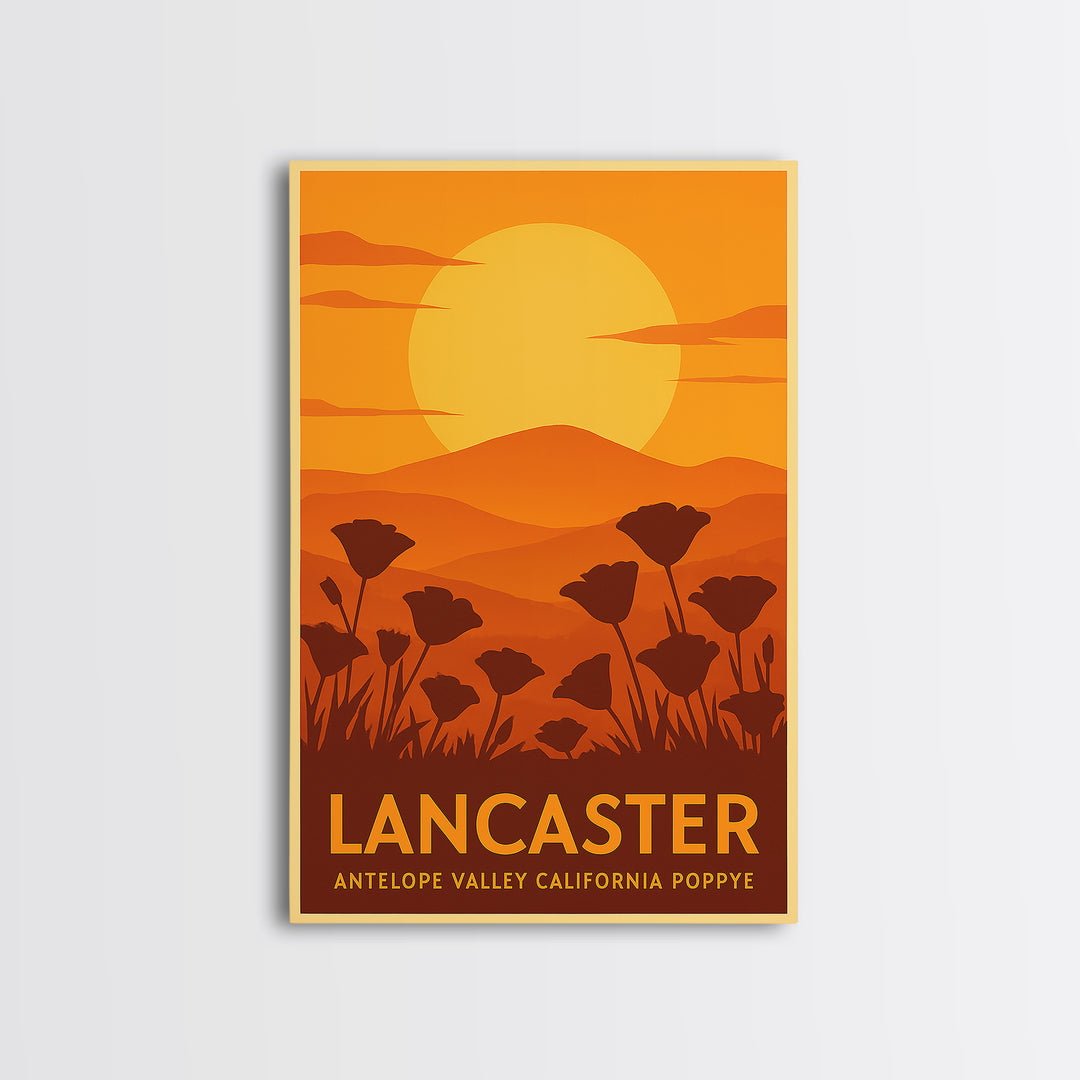 Lancaster Travel Poster, Canvas Print, Warm Sunset Silhouette Art, Lancaster Travel Art, Retro Travel Print, Travel Wall Decor