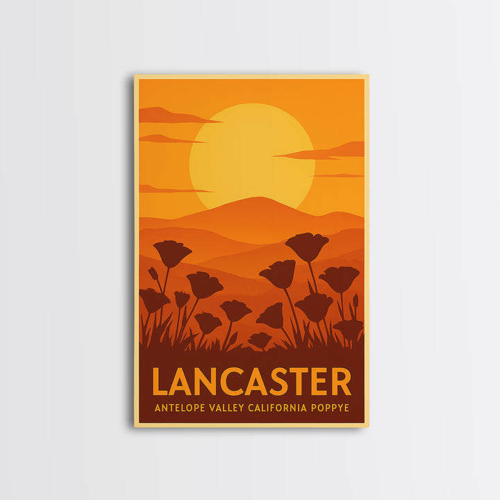 Lancaster Travel Poster, Canvas Print, Warm Sunset Silhouette Art, Lancaster Travel Art, Retro Travel Print, Travel Wall Decor