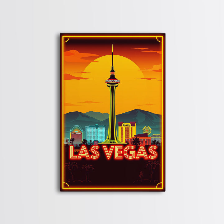 Las Vegas Travel Poster, Framed Canvas Print, Gold Art Deco Poster Art, Las Vegas Art Print, Gift For Travelers, Vintage Travel Art