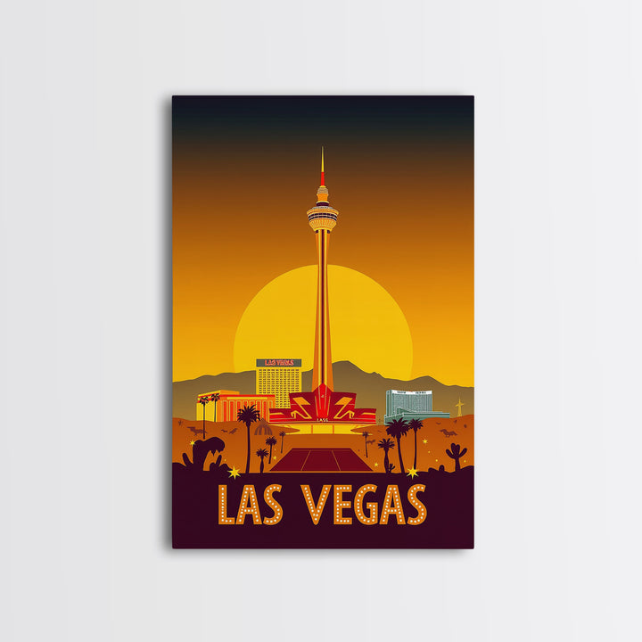 Las Vegas Travel Poster, Canvas Print, Warm Sunset Silhouette Art, Las Vegas Art Print, Vintage Travel Art, Vintage Travel Print