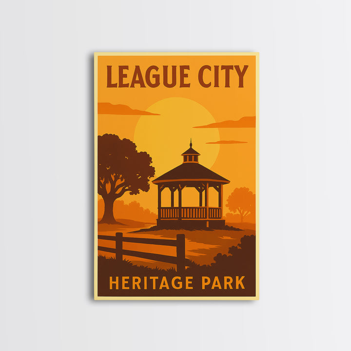 League City Texas Travel Poster, Canvas Print, Golden Travel Poster Art, League City City Art, Living Room Wall Art, Vintage Travel Print
