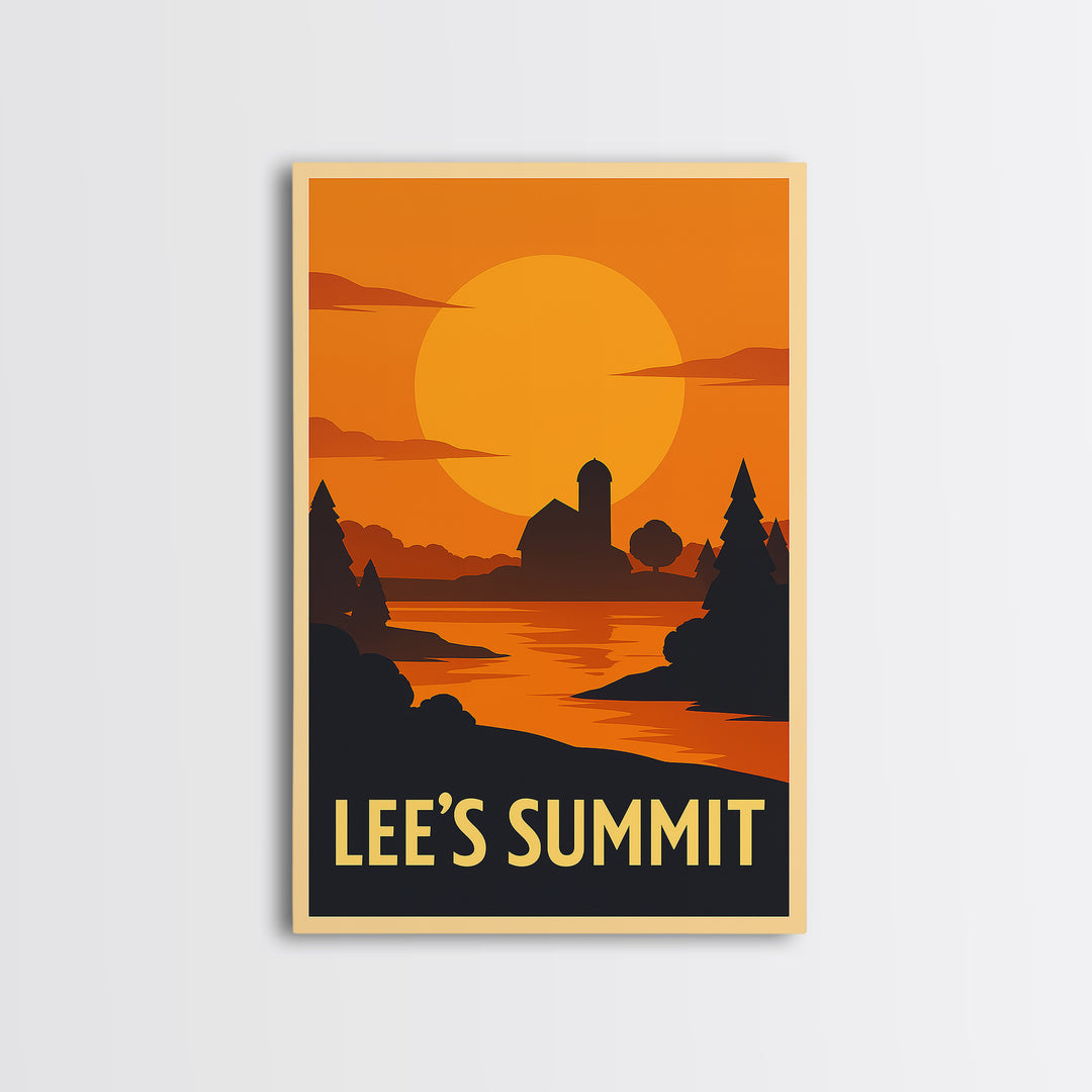 Lee'S Summit Travel Poster, Canvas Print, Warm Sunset Silhouette Art, Lee'S Summit Travel Art, Retro Travel Print, Vintage Travel Art