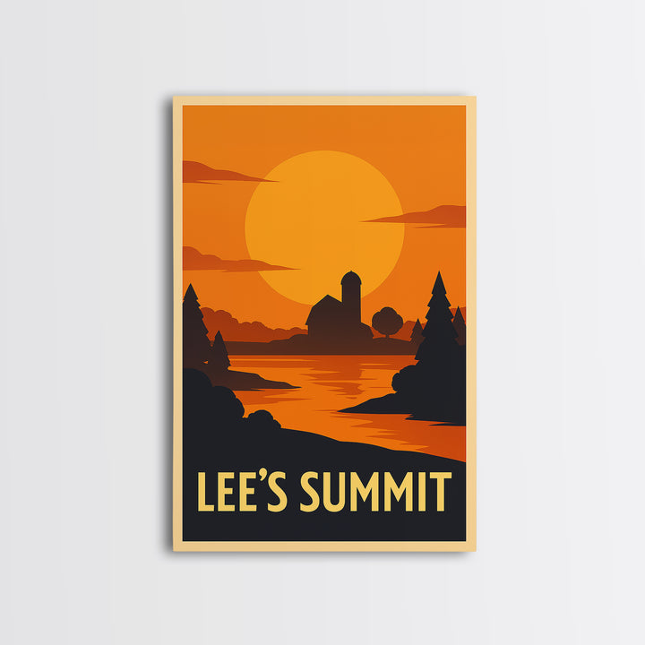 Lee'S Summit Travel Poster, Canvas Print, Warm Sunset Silhouette Art, Lee'S Summit Travel Art, Retro Travel Print, Vintage Travel Art