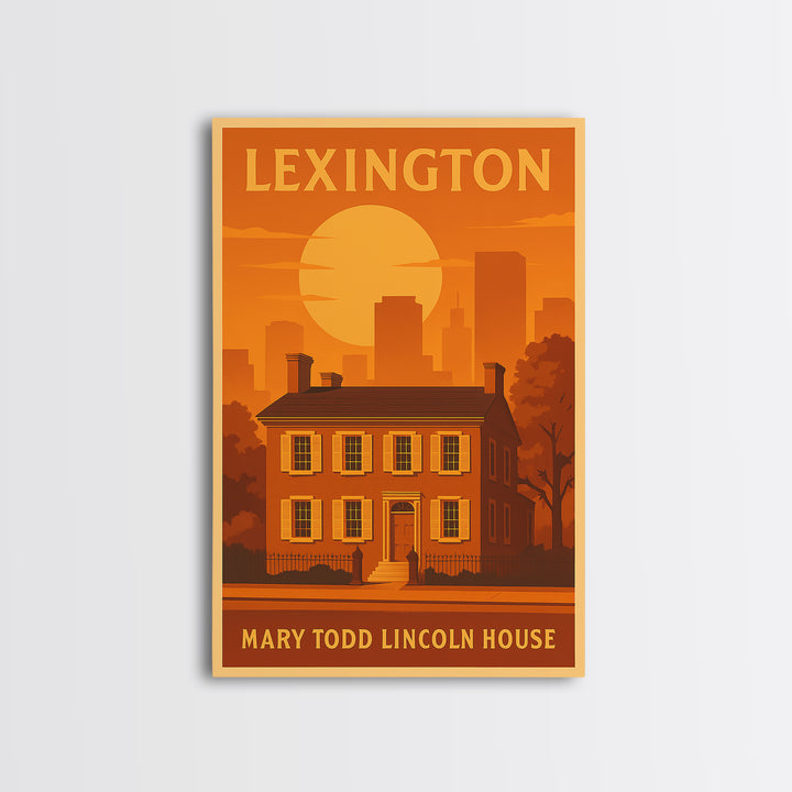 Lexington Kentucky Travel Poster, Framed Canvas Print, Warm Sunset Silhouette Art, Lexington Art Print, City Art Print, Fine Art Print