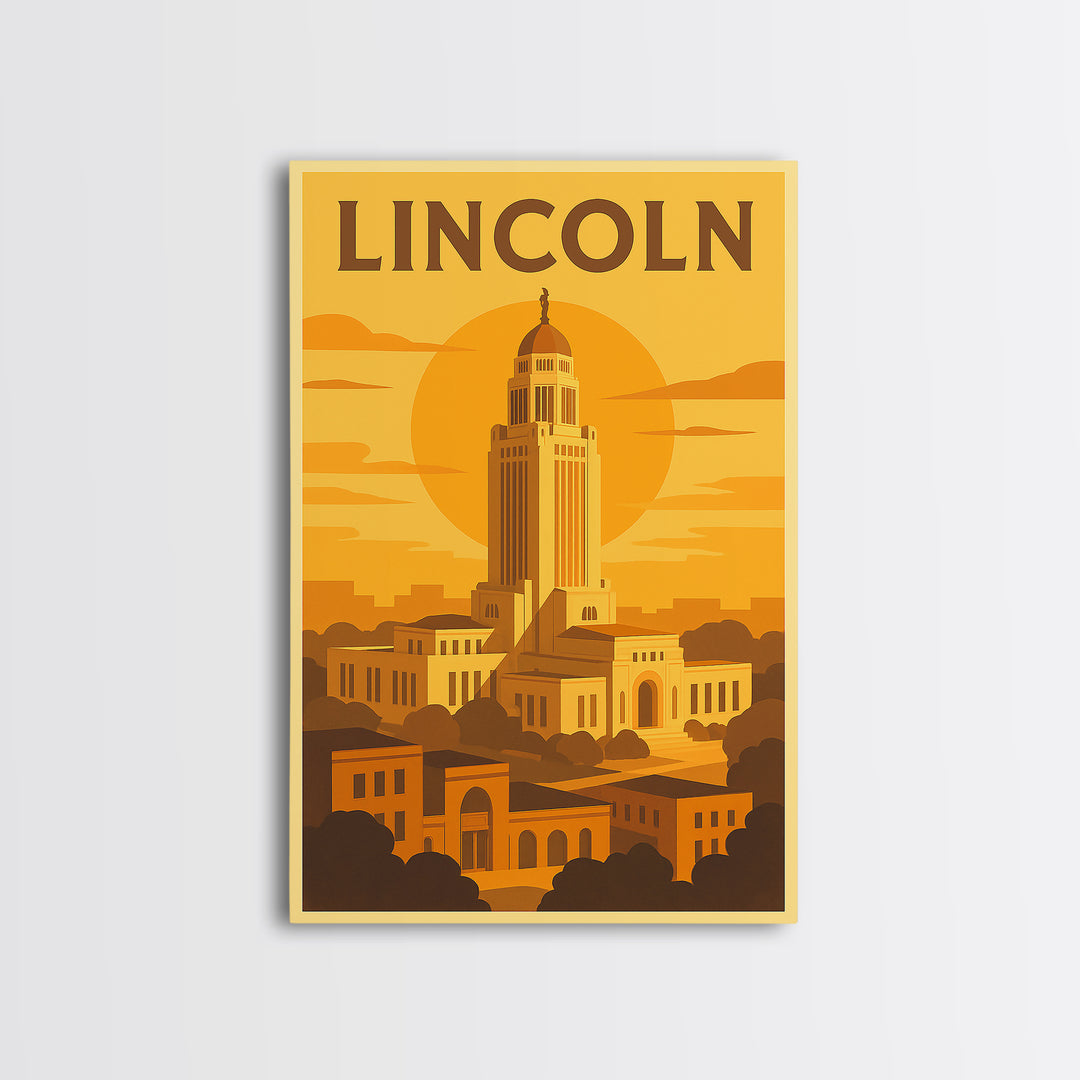 Lincoln Nebraska Travel Poster, Canvas Print, Golden Travel Poster Art, Lincoln Wall Art, Travel Poster Art, Travel Wall Decor, Art Print