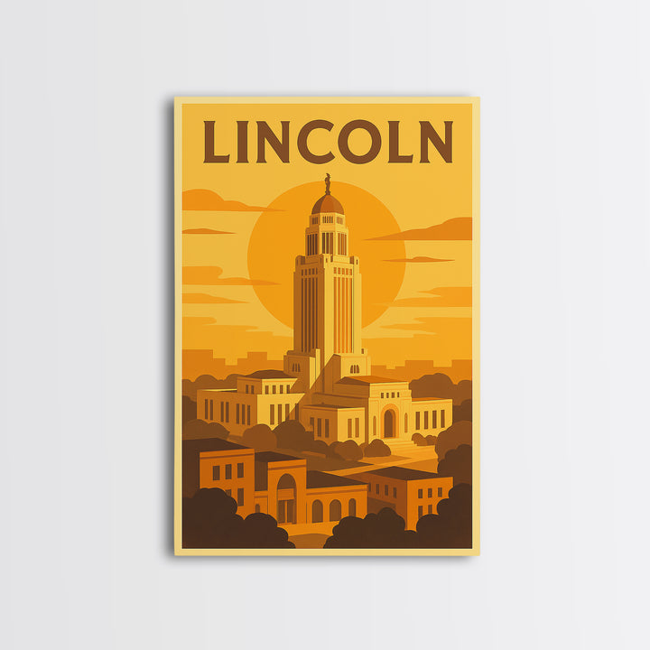 Lincoln Nebraska Travel Poster, Canvas Print, Golden Travel Poster Art, Lincoln Wall Art, Travel Poster Art, Travel Wall Decor, Art Print